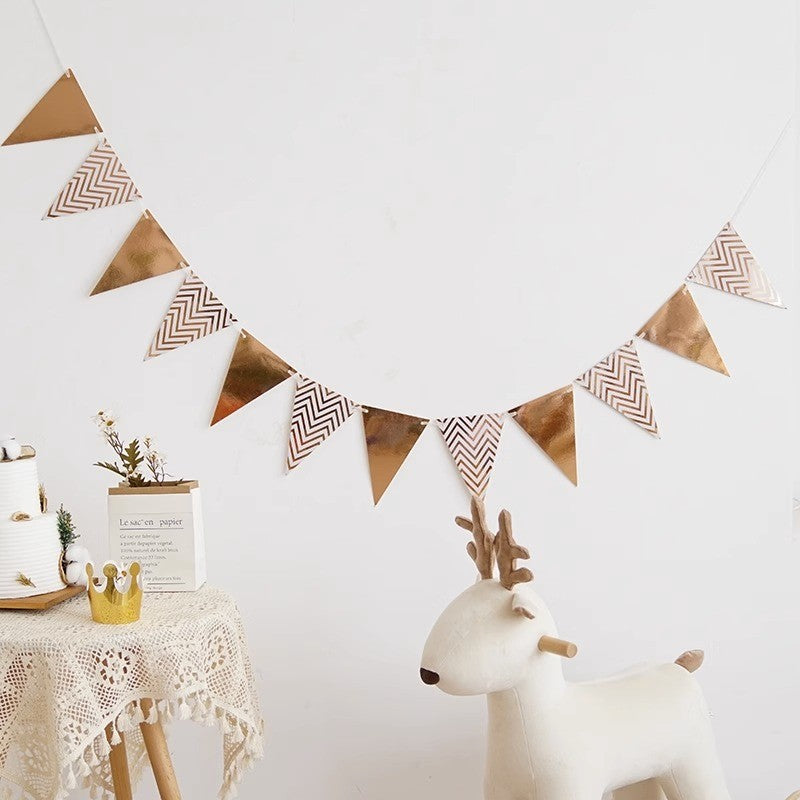 Gold Silver Paper Board Garland Banner Birthday Party Decoration Hollow Star Triangle Flag Wall Hanging Flags Photo Props Supply