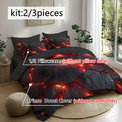 Fantasy Red Glow Duvet Cover Set with 3D Printing Design Soft Brushed Polyester Bedding Set  All-Season Comfort Machine Washable