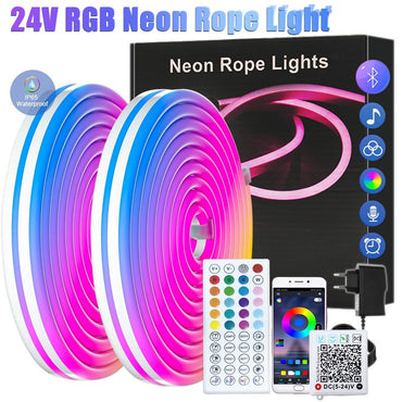 30M/20M DC24V 3535 RGB Neon Light Strip with APP&Remote Color Change Waterproof Music Sync Mode for Indoor Outdoors Decor