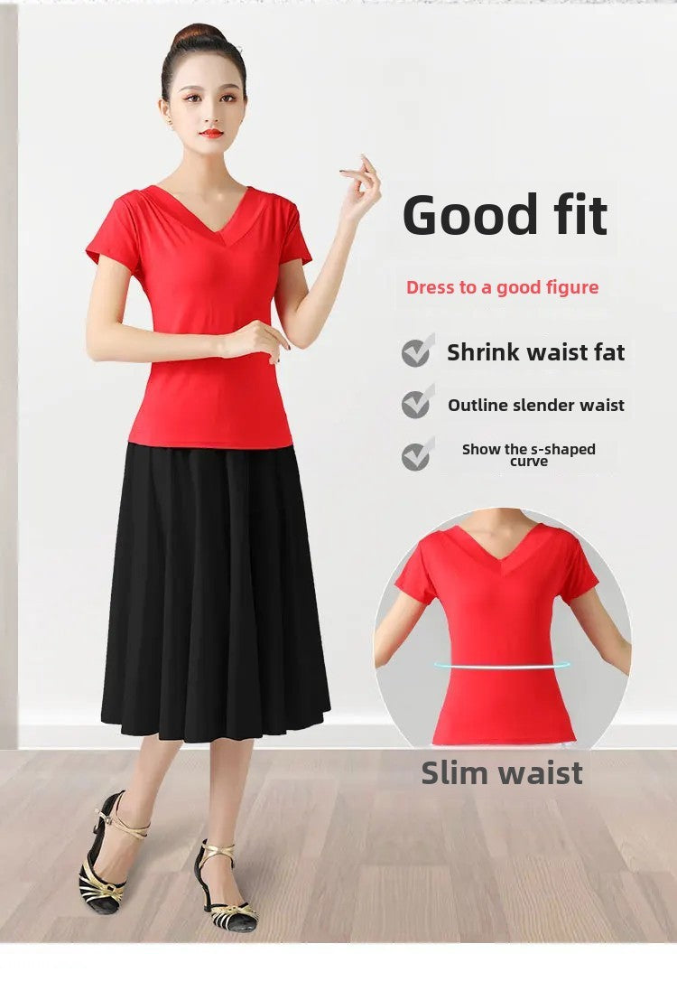 Plus Size Elegant Plus Size Women's Long Dress For Dancing And Commuting Stylish Square Dance Skirt With Wide Hemline For Soc...