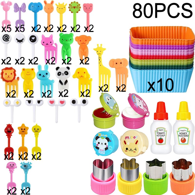 Mini Garfos de Fruta para Crianças Animais Fofos Palitos para Lanches com Cortador de Vegetais Conjunto de Divisórias de Silicone para Lancheira