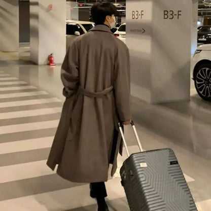 IEFB Korean Style Men's Fashion Tide Woolen Coat Single Breasted Overcoat 2025 Autumn New Stylish Trench Casual Loose Fit 9D1655