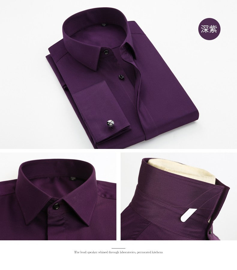Men's French cufflinks shirt, men's long sleeves, high-end feeling, bamboo fiber silky smooth no iron formal wear wedding spr