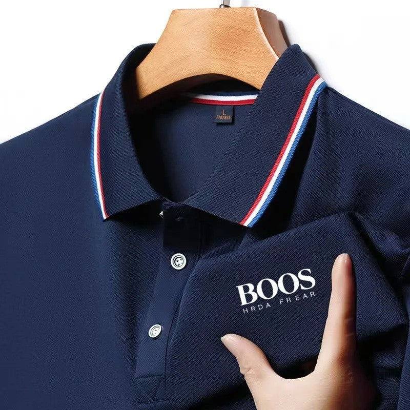 Men's New Embroidered Business Casual Short Sleeved Polo Shirt, Fashionable Short Sleeved Comfortable Breathable Top