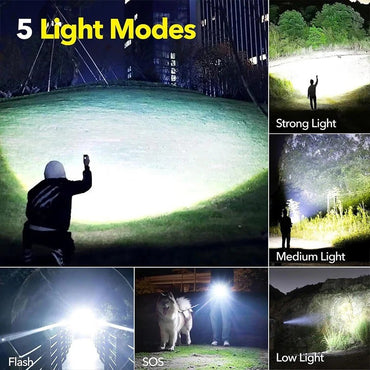 High Power Rechargeable LED Tactical Flashlight Aluminum Alloy Super Bright Telescopic Zoom Torch Lamp Outdoor Camping Fishing