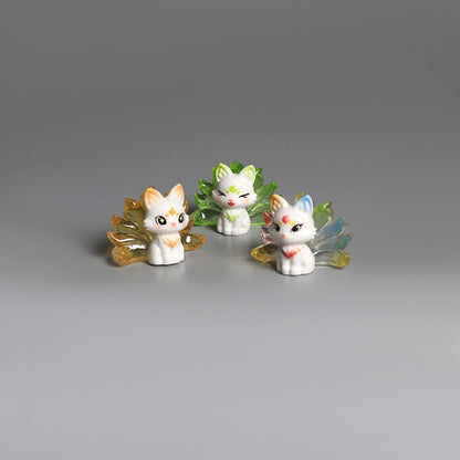 1/6Pcs Cute 9 Tailed Fox Resin Figurine, Kawaii Fantasy Miniature Mythical Fox Animal Decor for Desk Shelf Car Collectible Gift