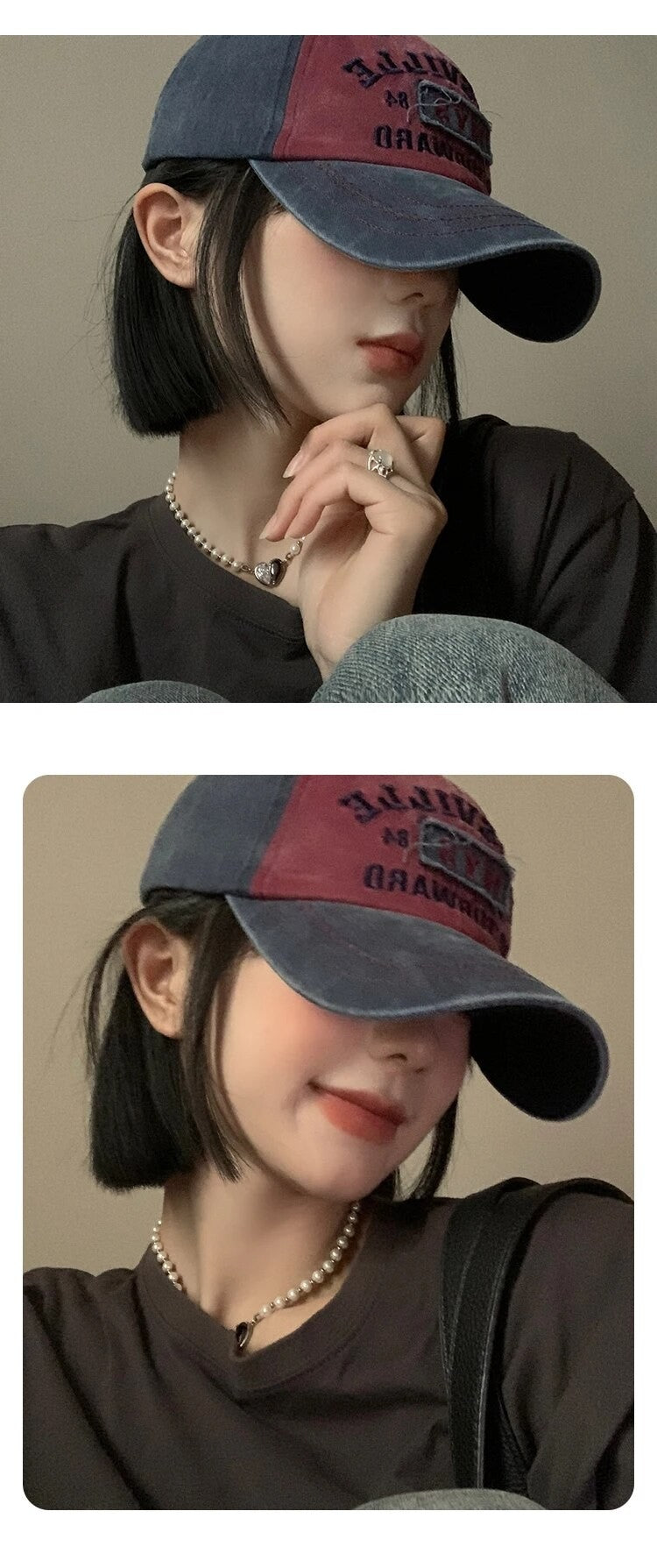 American Retro Baseball Hat Women's Soft Top Letter Washed Cowboy Duck Tongue Hat Wide Brim Big Head Surrounding Face Small Hat