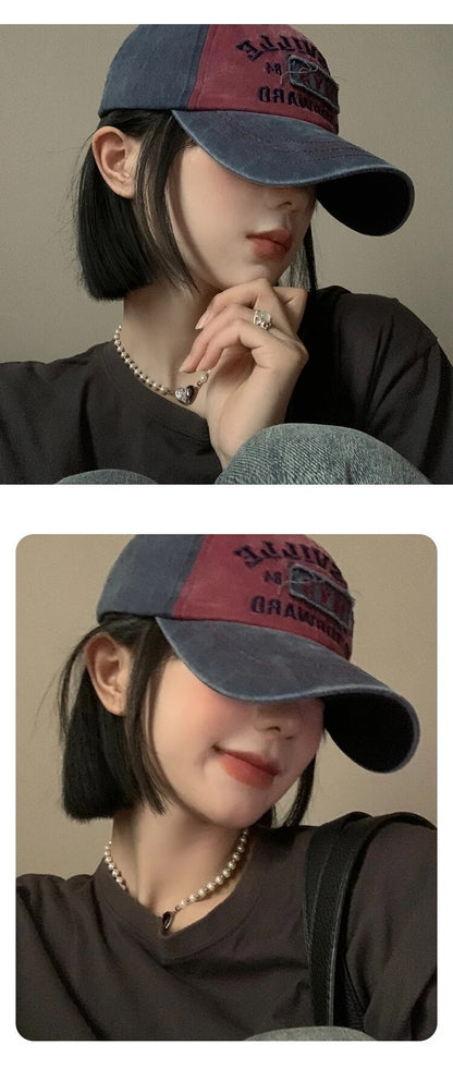American Retro Baseball Hat Women's Soft Top Letter Washed Cowboy Duck Tongue Hat Wide Brim Big Head Surrounding Face Small Hat