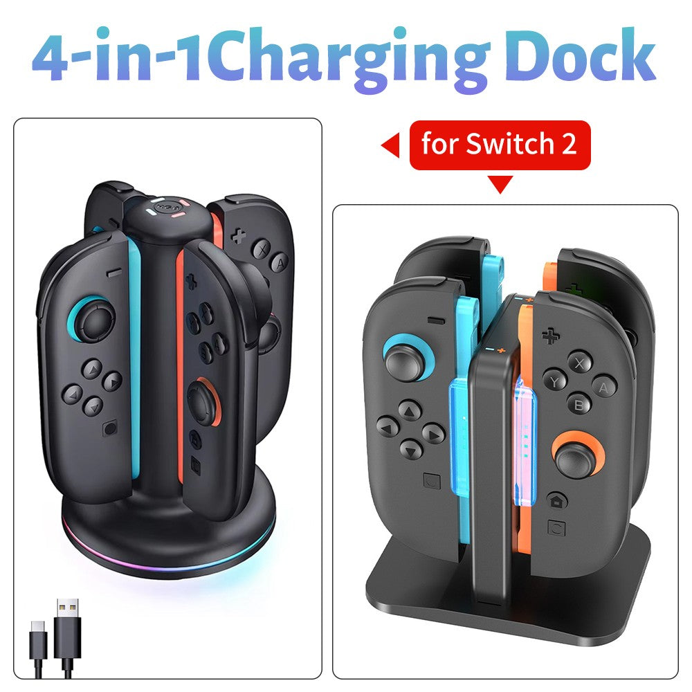 4-In-1 Charger Station For Switch 2 Joy Con Accessories Switch2 Joycon Controller Stand Fast Charging Dock
