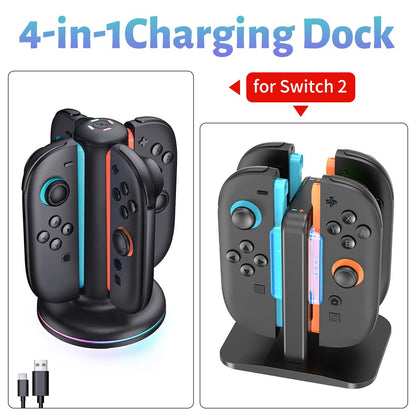 4-In-1 Charger Station For Switch 2 Joy Con Accessories Switch2 Joycon Controller Stand Fast Charging Dock