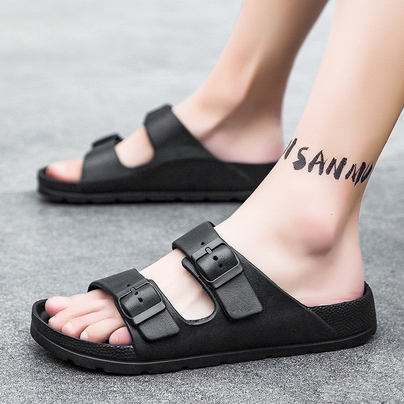 Litfun Women Summer New Sandals Fashion Double Buckle Outdoor Non-slip Beach Shoes Soft EVA Sandals Couple Casual House Slides