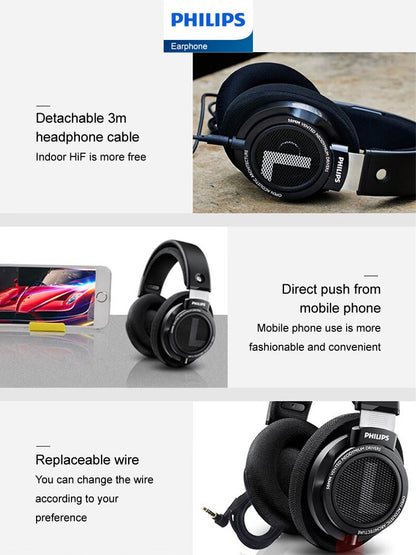 Philips SHP9500 Headphone HiFi Stereo Wired Earphone Computer Online Learning Earbuds Esports Game 3.5mm 6.3mm Universal Headset