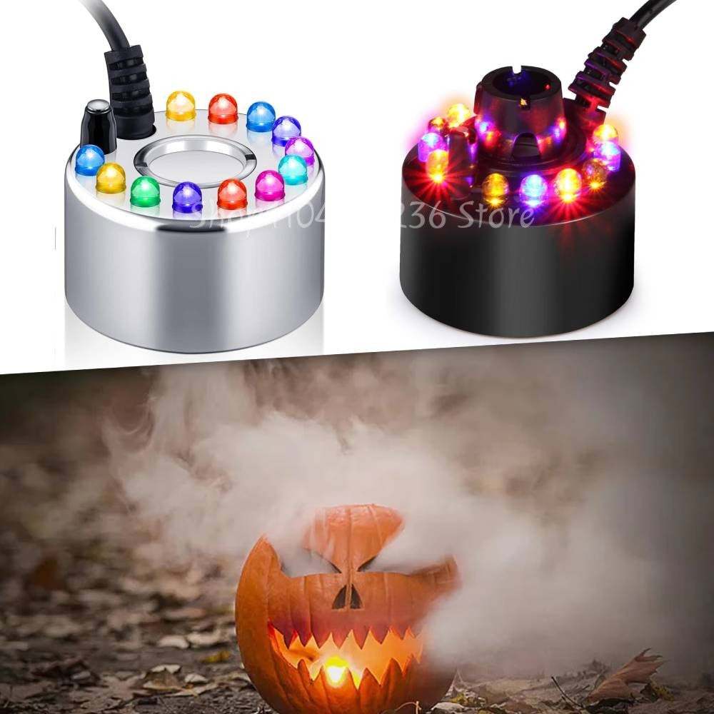 Ultrasonic Mist Maker Fogger Halloween Atomizer LED Pumpkin Light Water Fountain Pond Fog Machine for Halloween Party Decoration