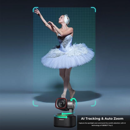 OBSBOT Tiny 2 Webcam 4K Voice Control PTZ, AI Tracking Multi-Mode & Auto Focus, Web Camera with 1/1.5" Sensor, Gesture Control,