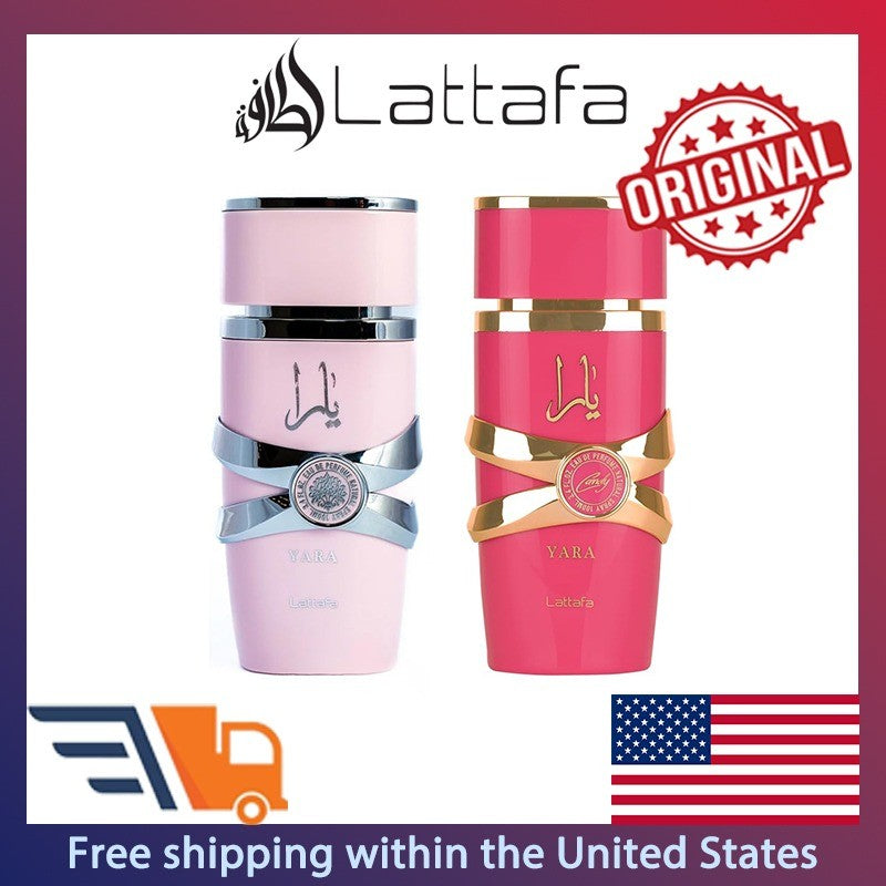 Lattafa Yara Kit 2 Peças Eau de Parfum Femmen Spray 100ml Perfumes Árabes Originais Duradouro Floral Feromônios Perfume Maquiagem 3.4 Oz