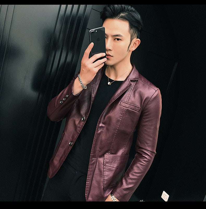 Spring/Autumn Leather Jacket - Plus Size Men's Youth Suit Collar Business Casual Leather Jacket European Sizes XS-3XL