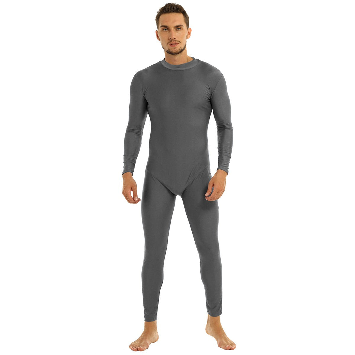 Mens Full Body Spandex Zentai Suit Black Long Sleeve Unitard Adult Zipper Back Footless Ballet Dancewear Bodysuit Costumes