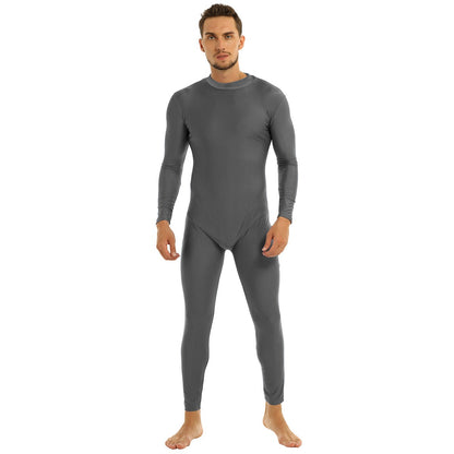 Mens Full Body Spandex Zentai Suit Black Long Sleeve Unitard Adult Zipper Back Footless Ballet Dancewear Bodysuit Costumes