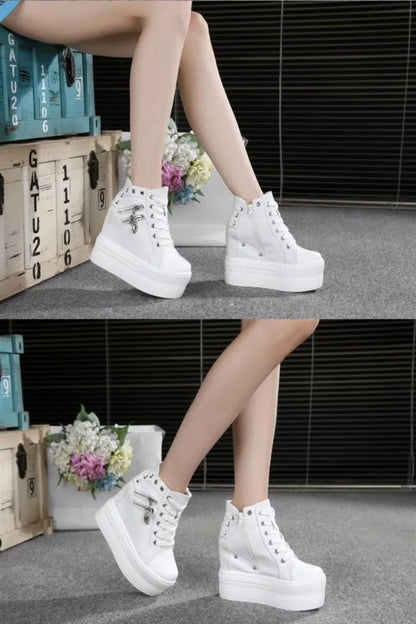 11cm New Brand Hidden Heel Platform Sneakers Women's Breathable Wedge Canvas Shoes Woman Casual Ladies Boots Zapatos De Mujer