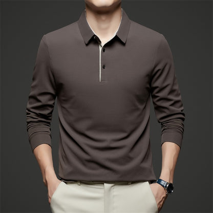 New Men's Business Casual  Long Sleeve Solid Color Polo Shirt Fashionable Warm Comfortable Four Seasons Versatile Top
