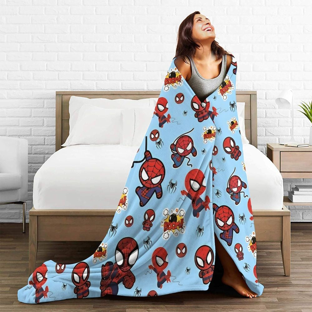 Cobertor de flanela engraçado e quente de desenho animado anime do Homem-Aranha, lindo e legal, para decoração de cama e lounge