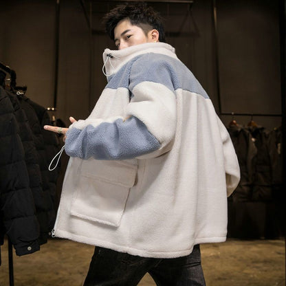 2025 Winter New Men's Lamb Fleece Jacket Thickened Warm Loose Fit Casual Stylish Youth Jacket