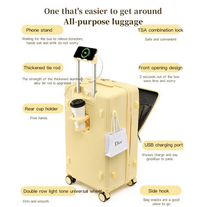 sushimu Suitcase Wide Handle Travel Suitcase Men 20 24 26 Carry-On Luggage Women PC Aluminum Frame Trolley Case