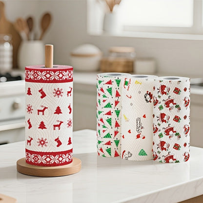 Papel Toalha de Cozinha Natalino Grosso 3 Camadas Descartável Rolo de Limpeza Forte Absorvente Úmido e Seco para Uso Doméstico