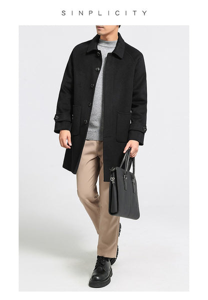 Mid-Length Single-Breasted Polo Collar Men's Overcoat Double-Sided Woolen 100% Pure Wool High-End Coat Fashion Men's Clothing