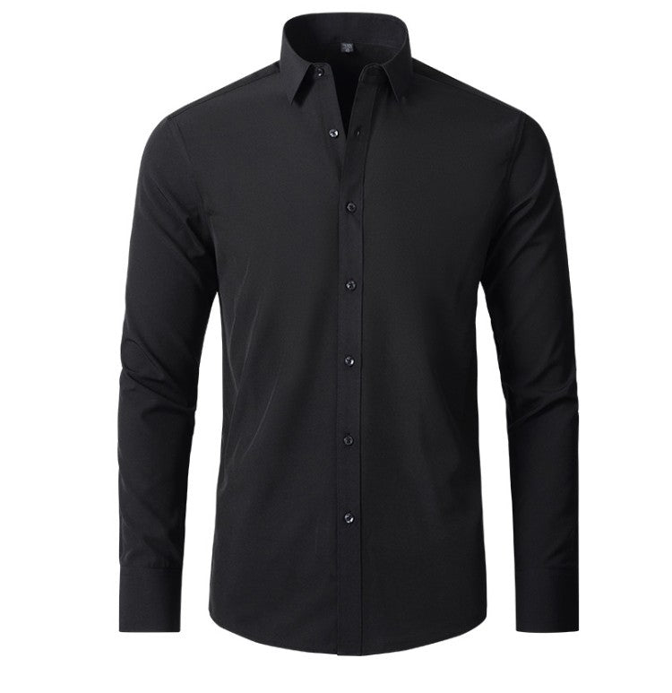 Plus Size 7XL 6XL High Elasticity Seamless Spandex Shirt Men Long Sleeve Slim Fit Casual Solid Color Social Formal Dress Shirts