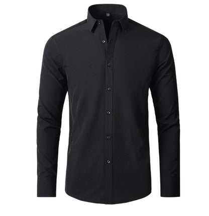 Plus Size 7XL 6XL High Elasticity Seamless Spandex Shirt Men Long Sleeve Slim Fit Casual Solid Color Social Formal Dress Shirts
