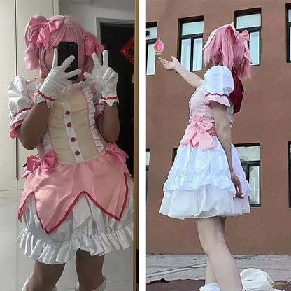 Kaname Madoka Cosplay Costume Anime Madok Magica Homura Uniform Dress with Choker Gloves Socks Halloween Outfits