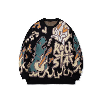 CALESECT Green Dinosaur Knit Sweater Womens Dino Jumper Y2K Streetwear Oversized Pullover Plus Size Mens Women Adults Men Trendy