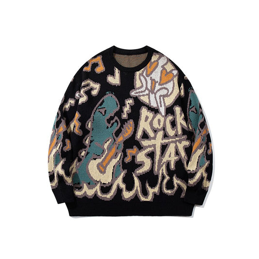 CALESECT Green Dinosaur Knit Sweater Womens Dino Jumper Y2K Streetwear Oversized Pullover Plus Size Mens Women Adults Men Trendy