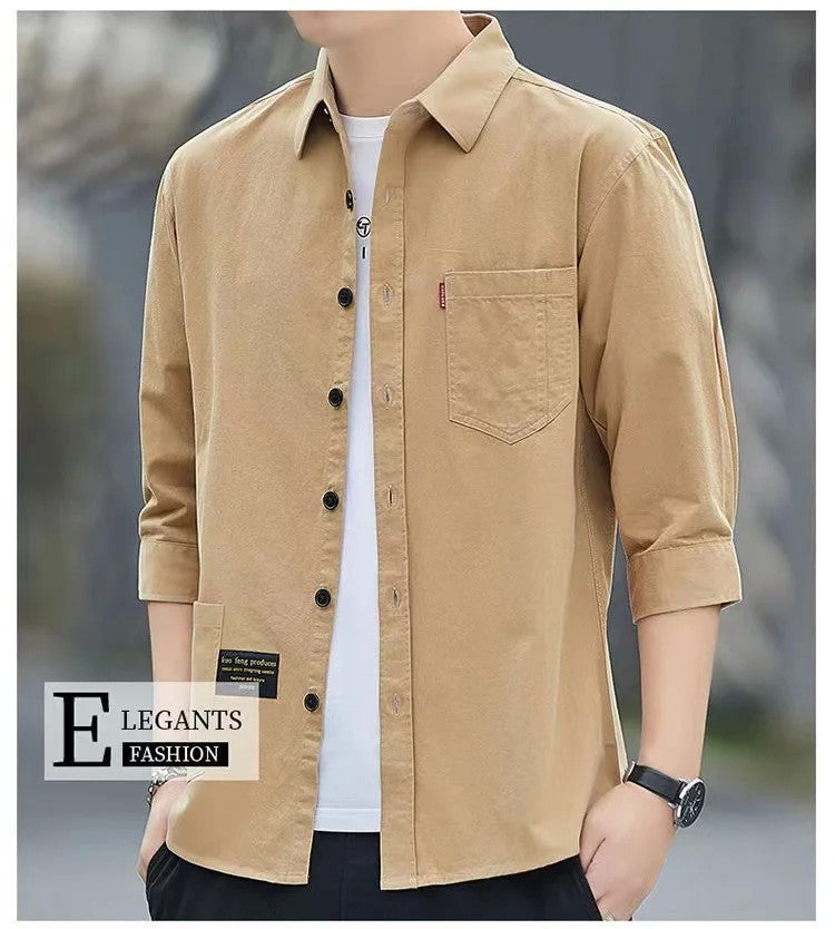 Men shirts Summer Men's clothing Short-Sleeved shirts & blouses Daily Solid Color Stand-Up Collar Casual Beach Style Male Shirt