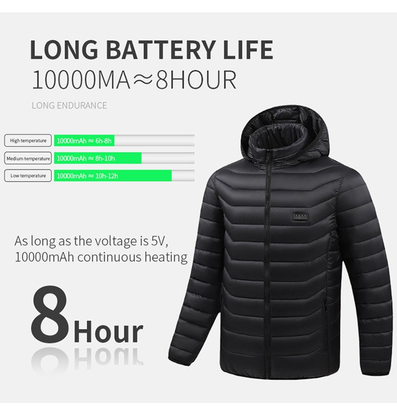 Intelligent Electric Heated Jacket Men Winter Warm Parka 3 Modes Adjustable Anti-Cold Ski Outdoor Camping Hiking Thermal Coat
