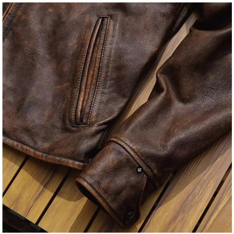 YR!Wholesales.Retro 1930 quality natural cowhide jacket.Vintage brown genuine leather coat.Slim fit.Classic Rider leather cloth