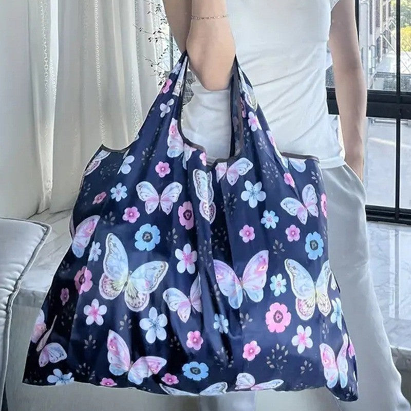 Portable Folding Shopping Bag Butterfly Flower Printing Grocery Bag Eco-friendly Reusable High-capacity Tote Bags 2024 New