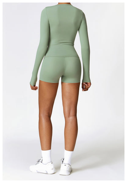 Women Yoga T-shirts Solid Sports Top Long Sleeve Gym Workout Running Shirts Sexy Exposed Navel Quick Dry Fitness Gym Sport Wear