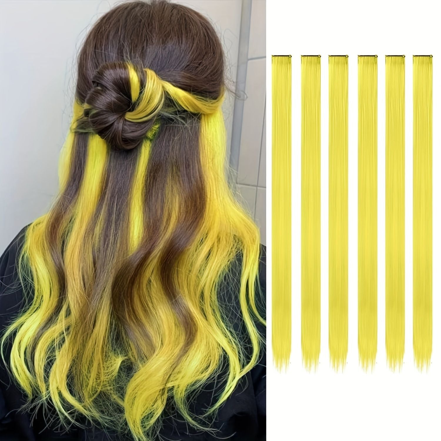 6 Pcs Clip Extensions, 24 Inch Colored Hair Extensions Party Highlights Long Straight Synthetic Hairpieces for Women Kids Girl