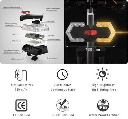 Bike Light LED Bicycle Wireless Remote Control Turn Signal Horn Taillight Warning Lamp Waterproof Outdoor Cycling Accessories