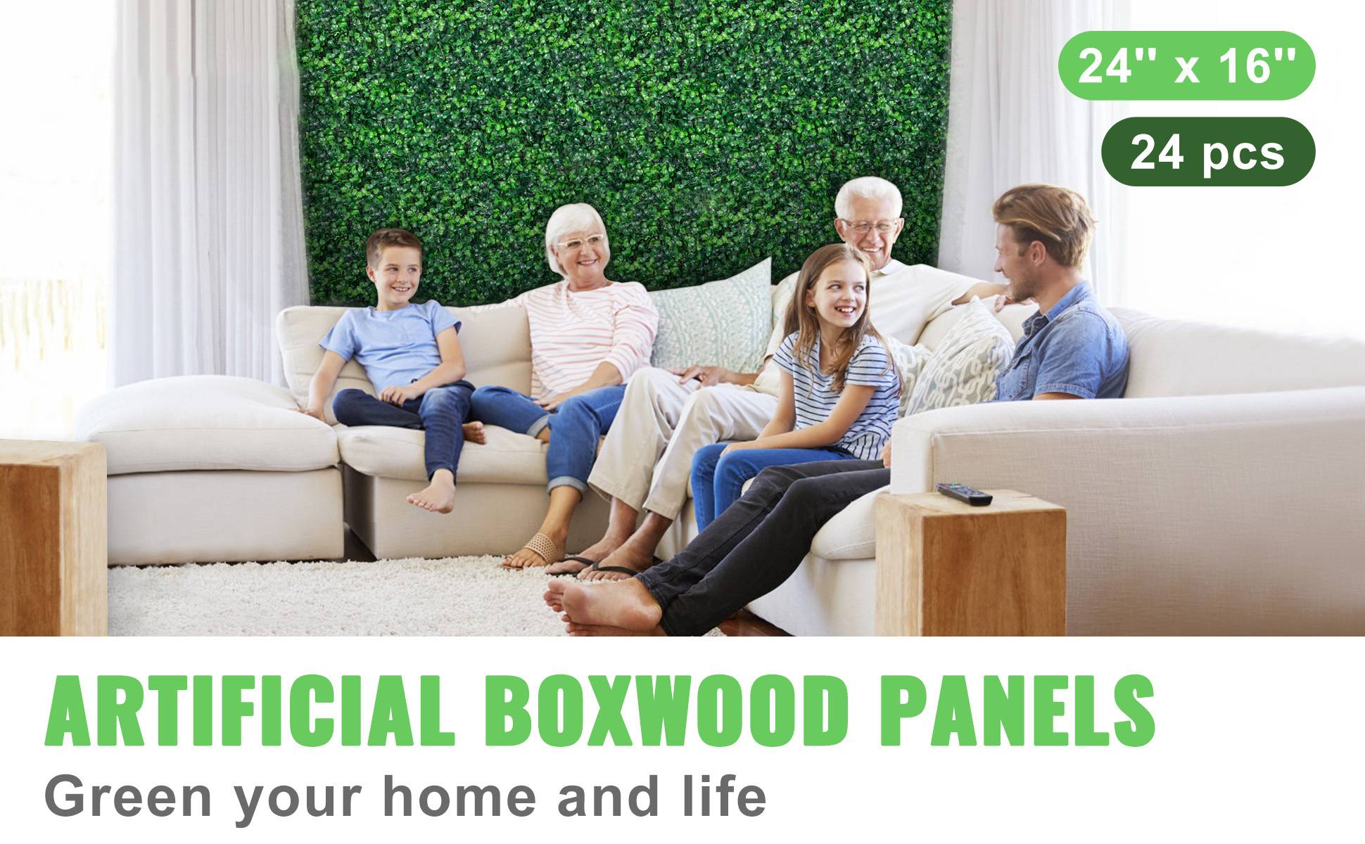 SucceBuy Artificial Boxwood Panel  24pcs 20x20/24x16 in Boxwood Hedge Wall Panels Artificial Grass Backdrop Wall Green Grass