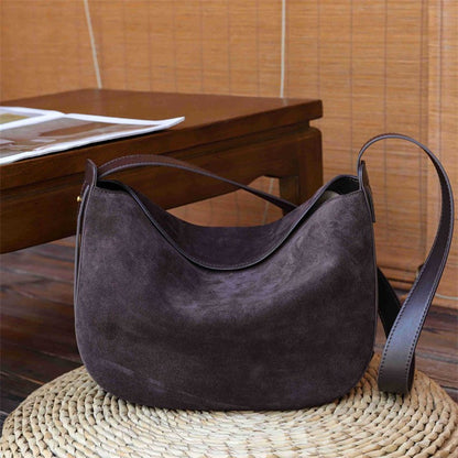 Burminsa Suede Genuine Leather Hobo Shoulder Bags For Women 2025 Luxury Designer Crescent Crossbody Purses Work Ladies Handbags