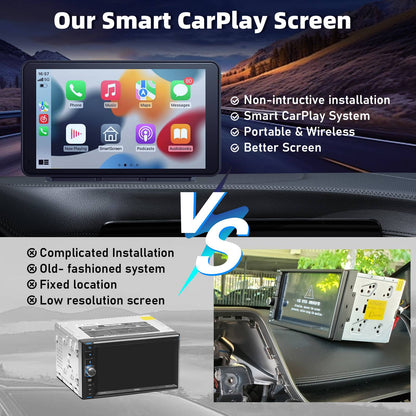 Tela CarPlay sem fio para carro, tela sensível ao toque estéreo portátil HD de 7" com Apple CarPlay e Android Auto, tela CarPlay com câmera de ré