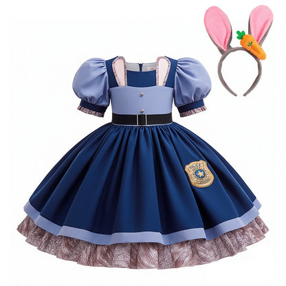 Kids Girls Cute Rabbit Police Officer Fancy Costume Dress Outfit for Halloween Cosplay Birthday Purim Carnival Stage Party Wear