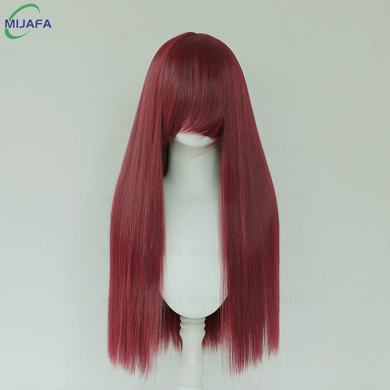 Peruca de Cosplay Longa e Lisa de Altíssima Qualidade, 400g, 48 Cores, 60cm, com Franja, Resistente ao Calor, Perucas Anime + Touca de Peruca