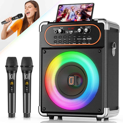S68 Karaokê com 2 Microfones, Caixa de Som Portátil Karaokê Bluetooth 5.3, Ajuste de Eco, Suporta TV via Conexão Auxiliar