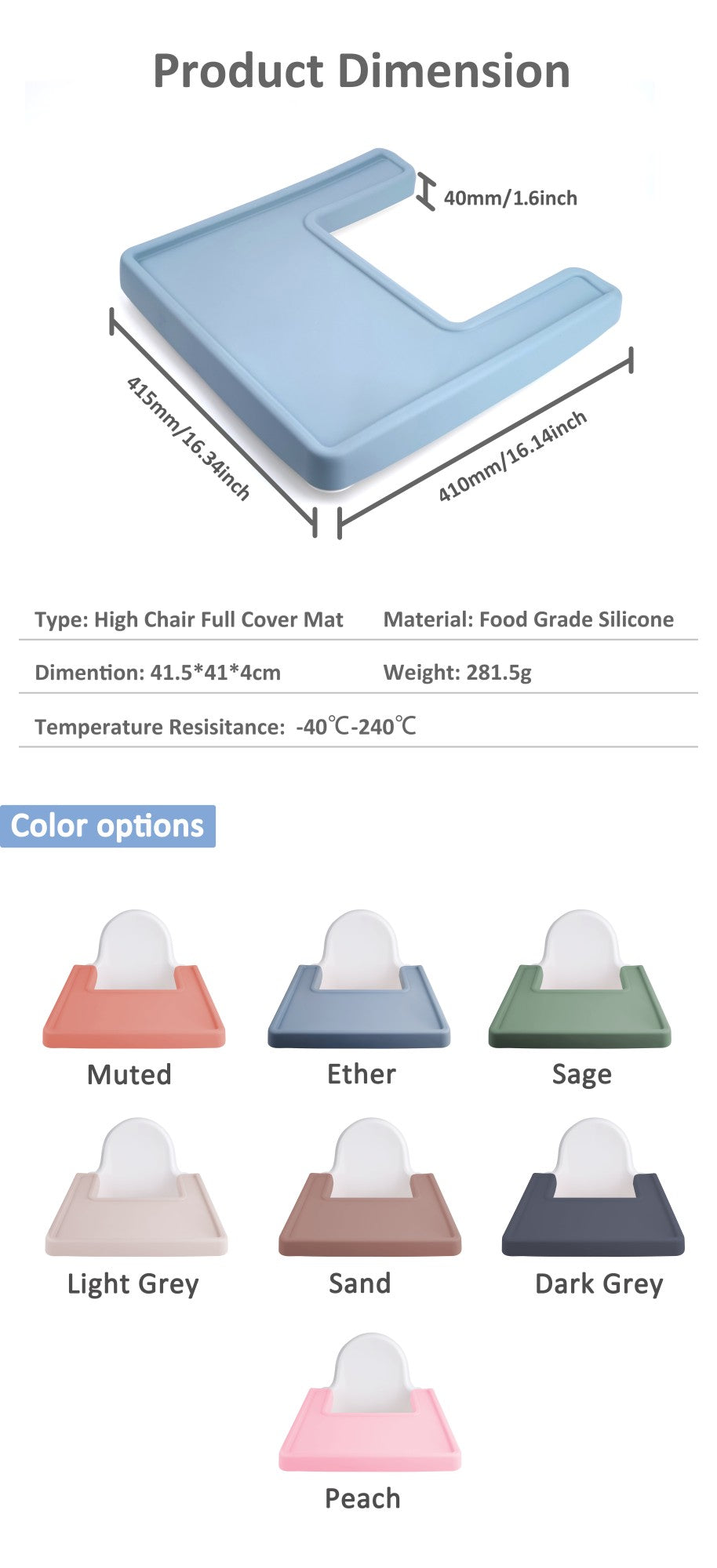 Easy To Clean Antilop High Chair Mat Dinning Placemats Silicon Kids Placemat