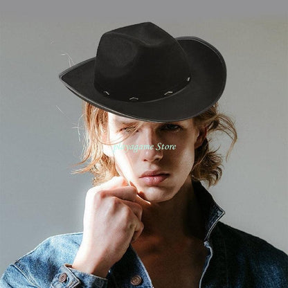 Y88A Cowboy Hat with Adjustable Rope Cowgirls Big Brim Party Accessory