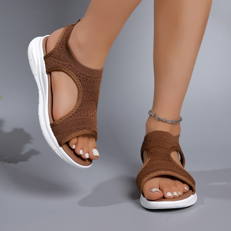 Women's Shoes 2025 Summer Comfortable Casual Sports Sandals Women's Beach Wedge Sandals Women's Mesh Knitted Roman Sandals